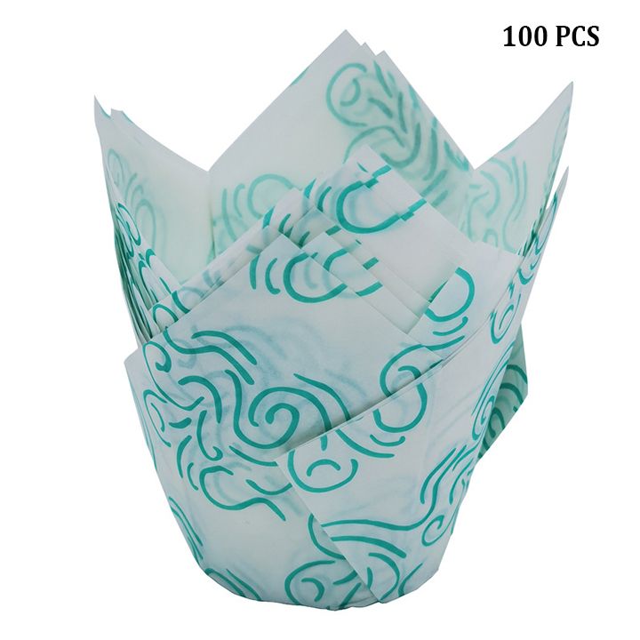 100pcs Tulip Cupcake Liners Muffins Baking Cups Non-stick Oil-proof Paper Baking Wrappers for Party Wedding Birthday Home Baking