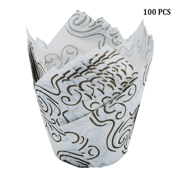 100pcs Tulip Cupcake Liners Muffins Baking Cups Non-stick Oil-proof Paper Baking Wrappers for Party Wedding Birthday Home Baking