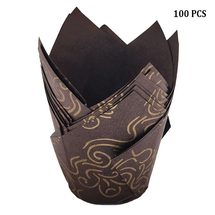 100pcs Tulip Cupcake Liners Muffins Baking Cups Non-stick Oil-proof Paper Baking Wrappers for Party Wedding Birthday Home Baking