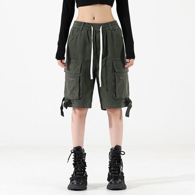 Custom Streetwear Summer Quarter Pants Unisex Hip Hop Cargo Pockets Drawstring Street Shorts for Men  Shorts