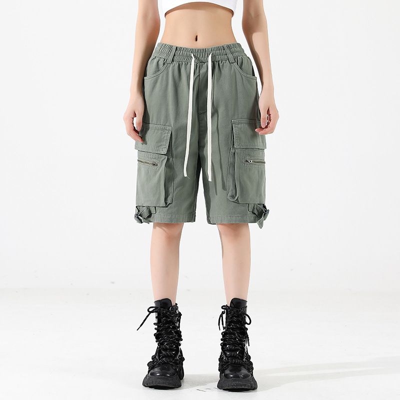 Custom Streetwear Summer Quarter Pants Unisex Hip Hop Cargo Pockets Drawstring Street Shorts for Men  Shorts