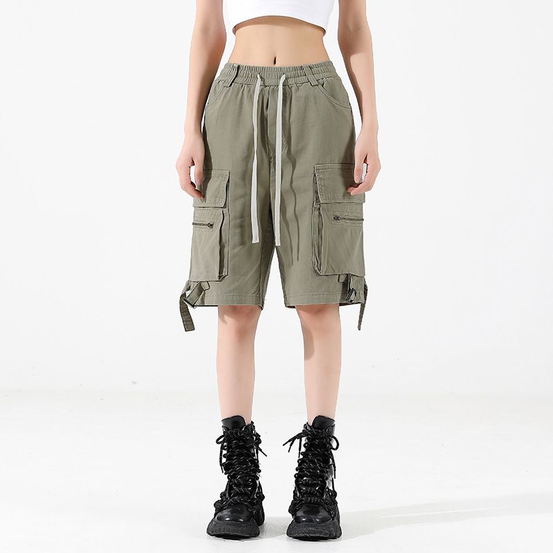 Custom Streetwear Summer Quarter Pants Unisex Hip Hop Cargo Pockets Drawstring Street Shorts for Men  Shorts