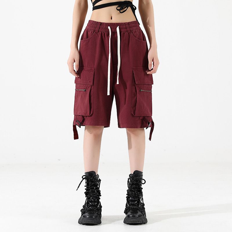 Custom Streetwear Summer Quarter Pants Unisex Hip Hop Cargo Pockets Drawstring Street Shorts for Men  Shorts