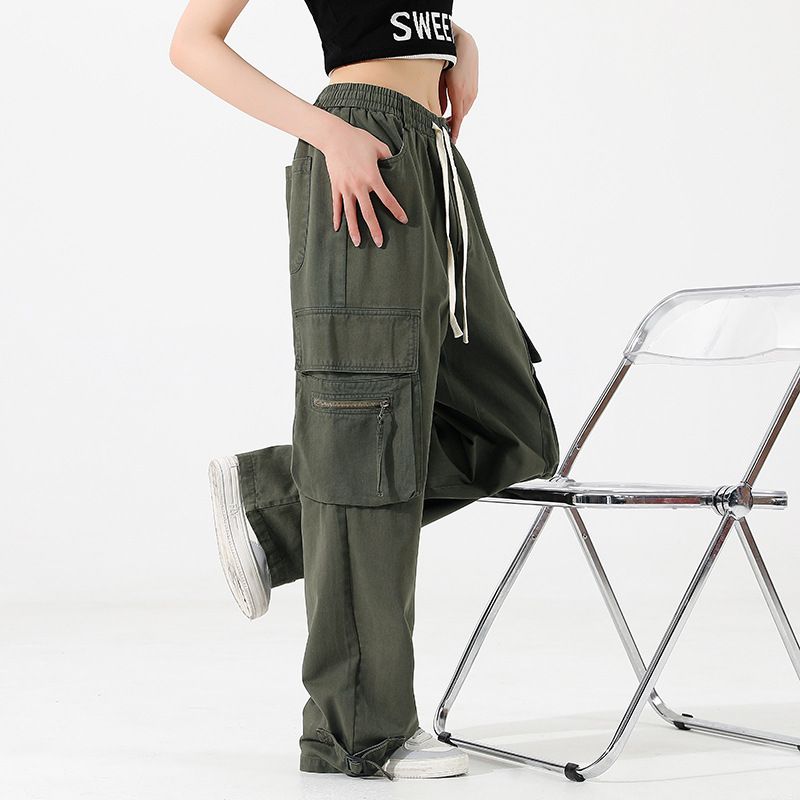 Wholesale Girls hipster retro American straight barrel wide-leg cargo pants   Jeans
