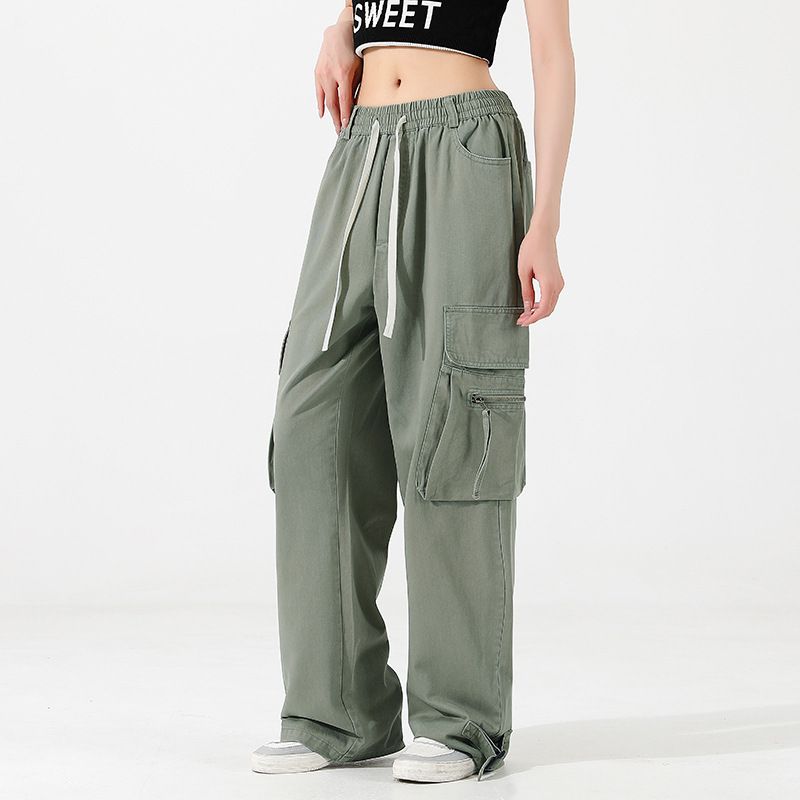 Wholesale Girls hipster retro American straight barrel wide-leg cargo pants   Jeans
