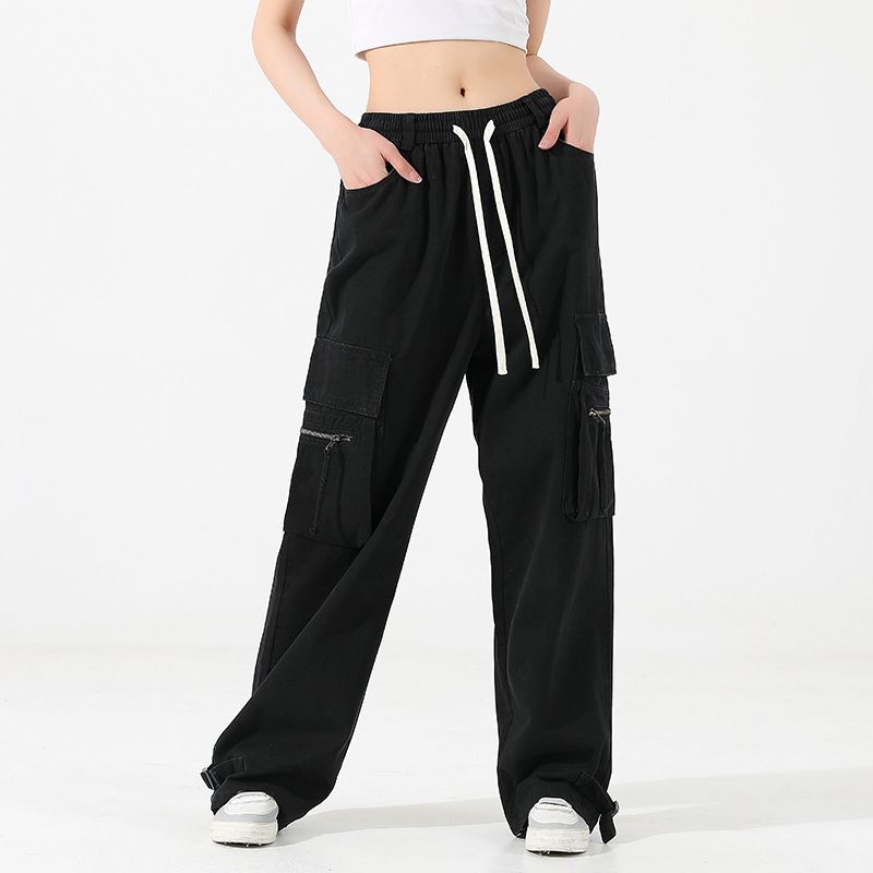 Wholesale Girls hipster retro American straight barrel wide-leg cargo pants   Jeans