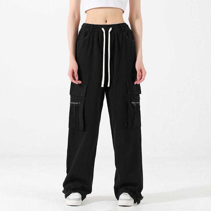 Wholesale Girls hipster retro American straight barrel wide-leg cargo pants   Jeans