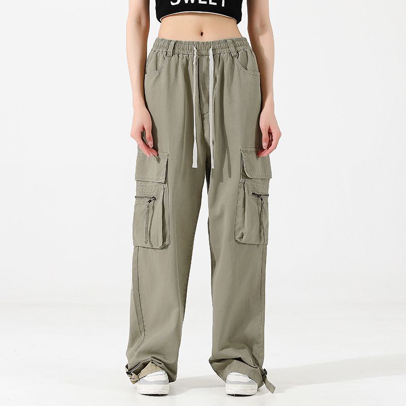 Wholesale Girls hipster retro American straight barrel wide-leg cargo pants   Jeans
