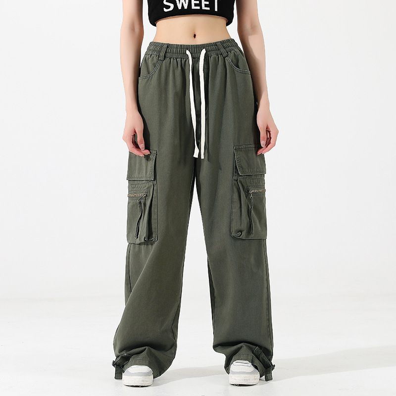 Wholesale Girls hipster retro American straight barrel wide-leg cargo pants   Jeans