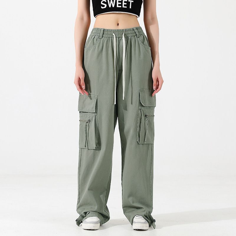 Wholesale Girls hipster retro American straight barrel wide-leg cargo pants   Jeans