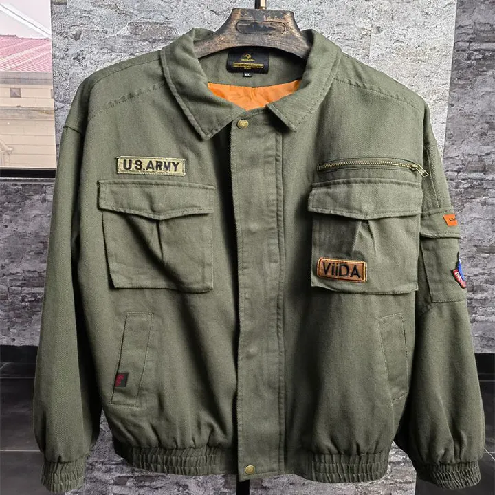 Factory released custom arm badge stand collar full-zip casual cotton fleece lined slim mens jacket Coats