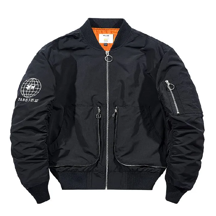 Quality Men's Black NASA Patches Slim Fit Bomber Jackets Windbreaker Utility Pilot Cargo Coat Plus Size Men's Jackets Nasa  Coats