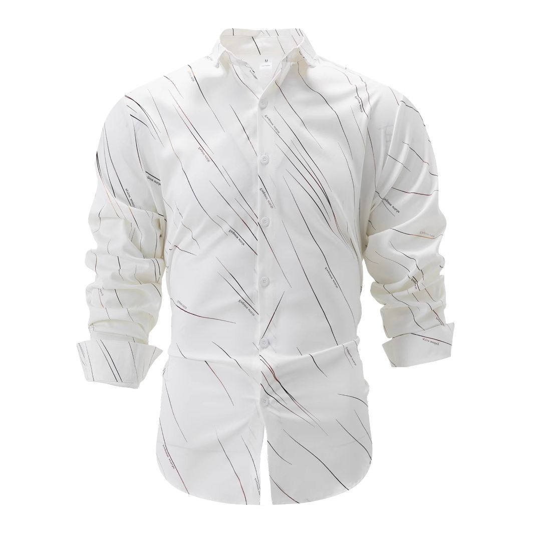 Spring and autumn new men's line printing casual slim long-sleeve shirt