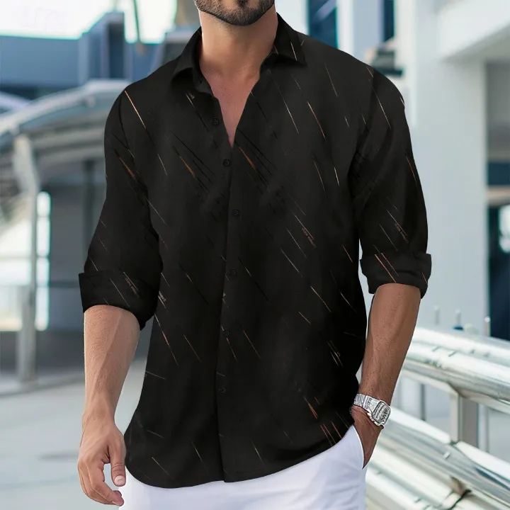 Spring and autumn new men's line printing casual slim long-sleeve shirt