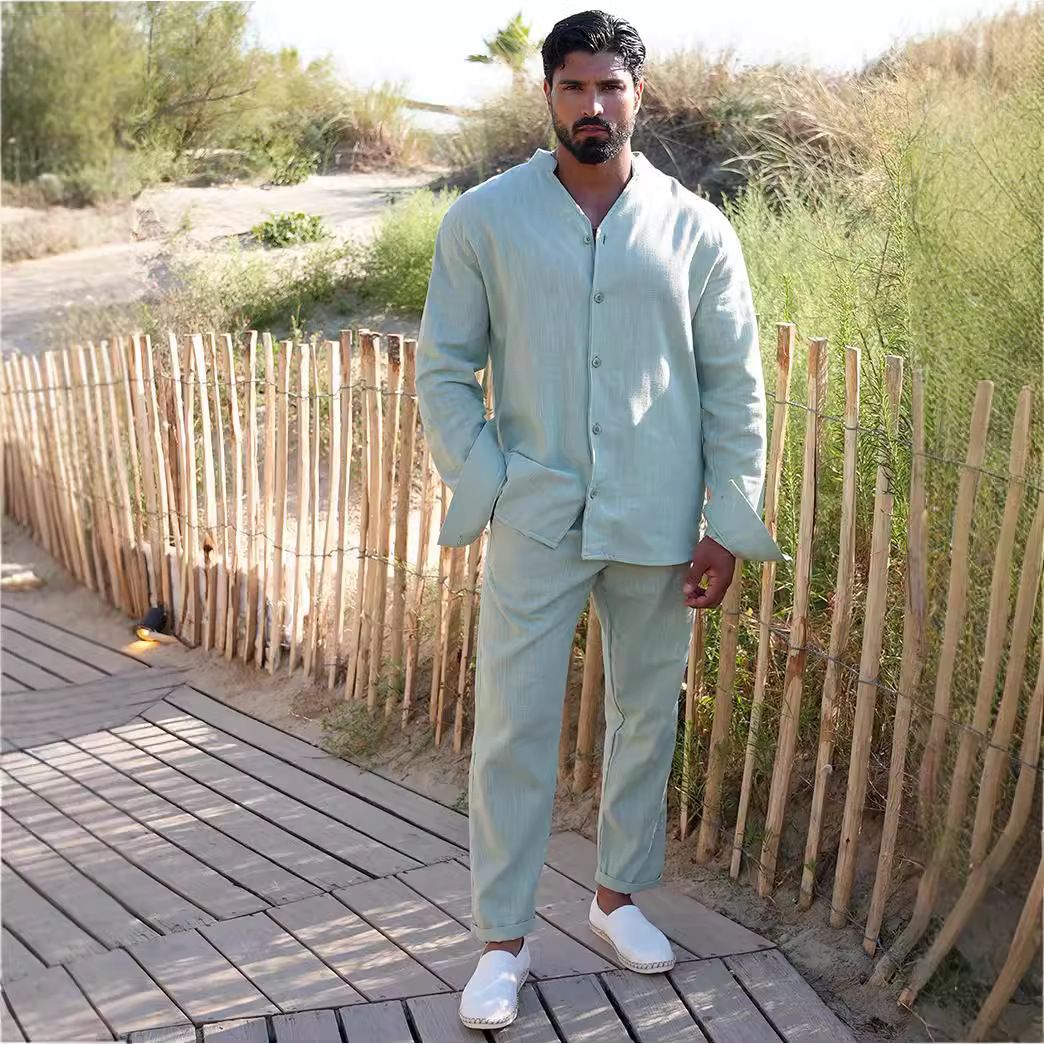 Mens Sets Linen Spring Autumn Leisure Suit Long Sleeve Shirts and Trousers Two Piece Sets Fashion Men Clothing  Two-Piece Outfits