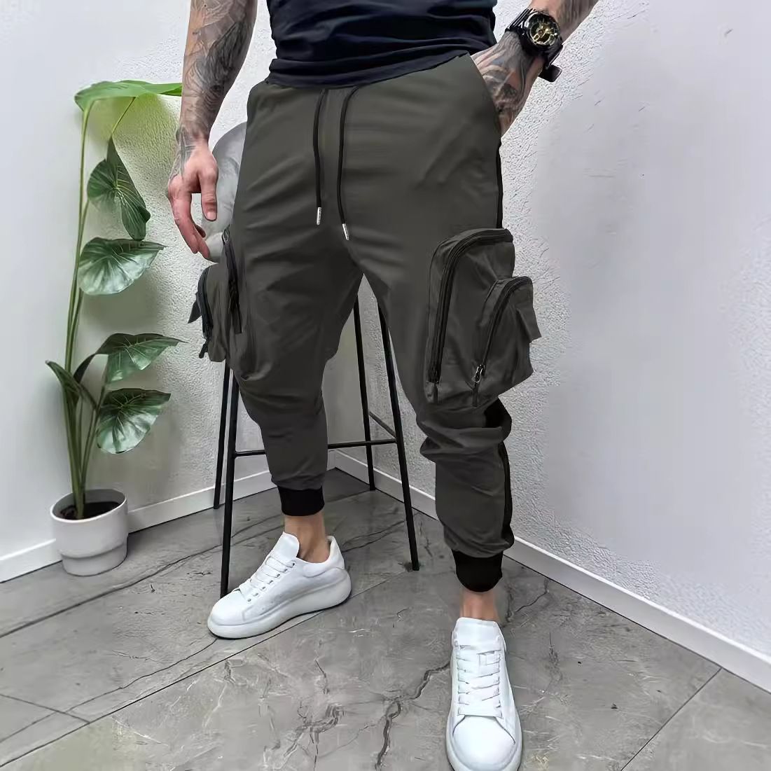 Customized Quality Summer Hip Hop zipper pockts cotton Vintage Windbreaker Casual Jogger cargo pants  Casual