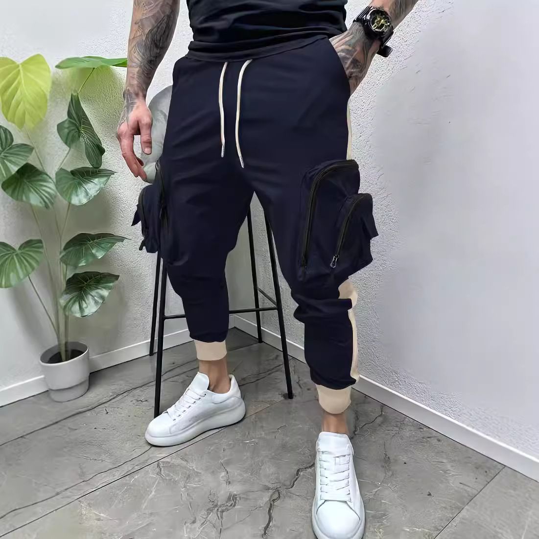 Customized Quality Summer Hip Hop zipper pockts cotton Vintage Windbreaker Casual Jogger cargo pants  Casual