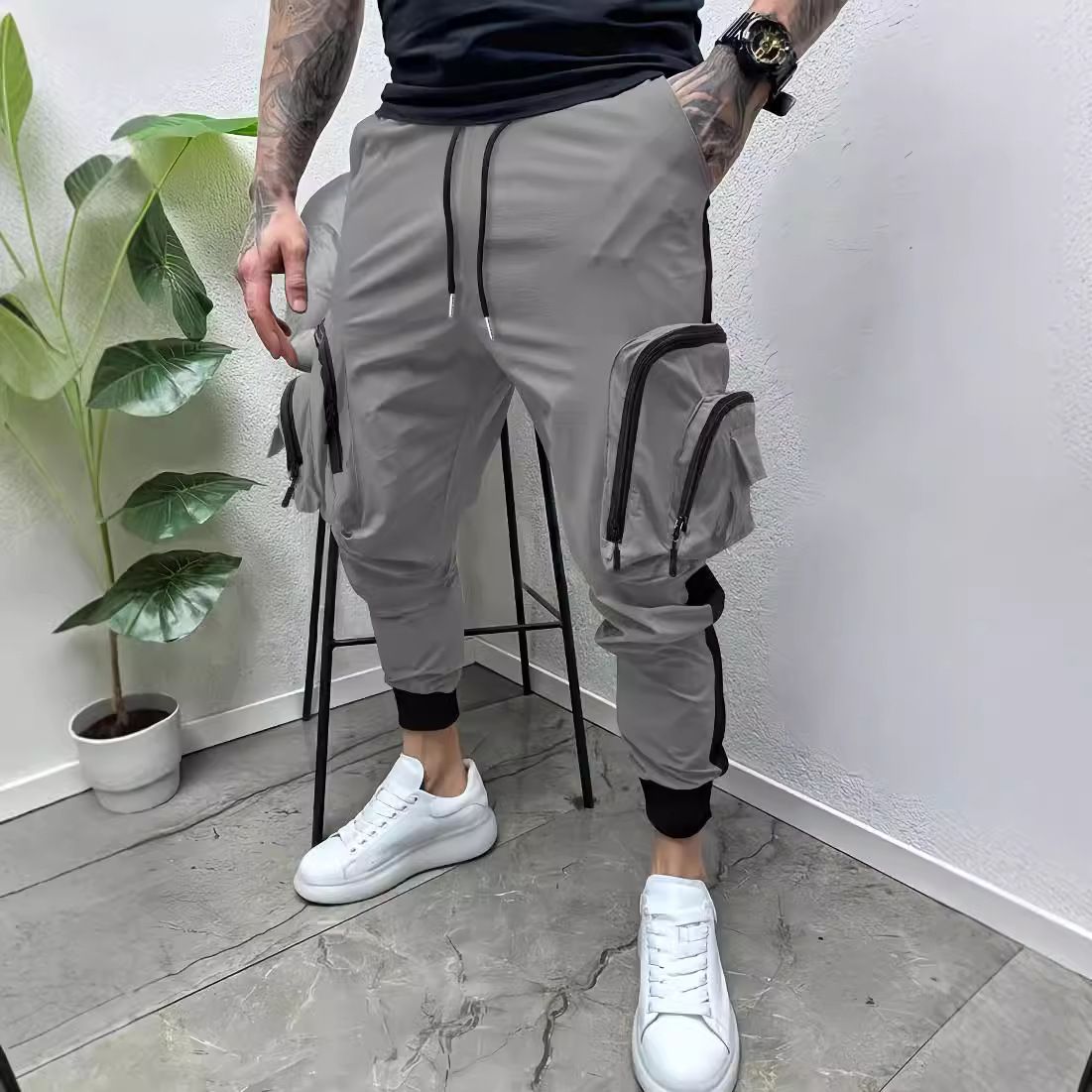 Customized Quality Summer Hip Hop zipper pockts cotton Vintage Windbreaker Casual Jogger cargo pants  Casual