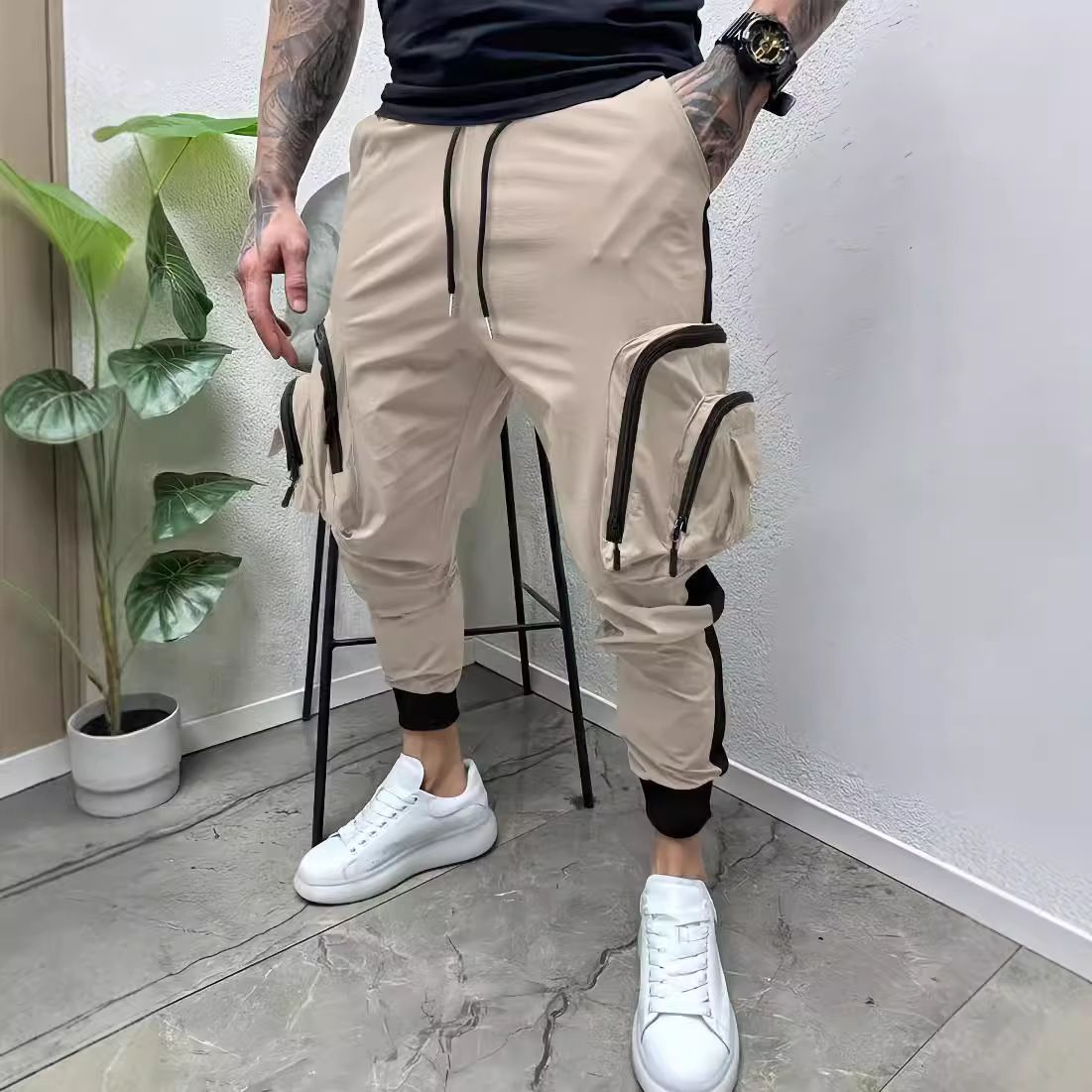 Customized Quality Summer Hip Hop zipper pockts cotton Vintage Windbreaker Casual Jogger cargo pants  Casual