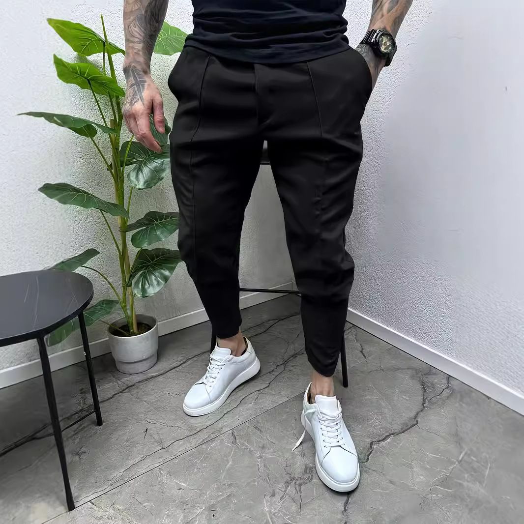 Autumn new solid color small feet casual men's pants slim fit all-match leggings men's trousers in stock Casual