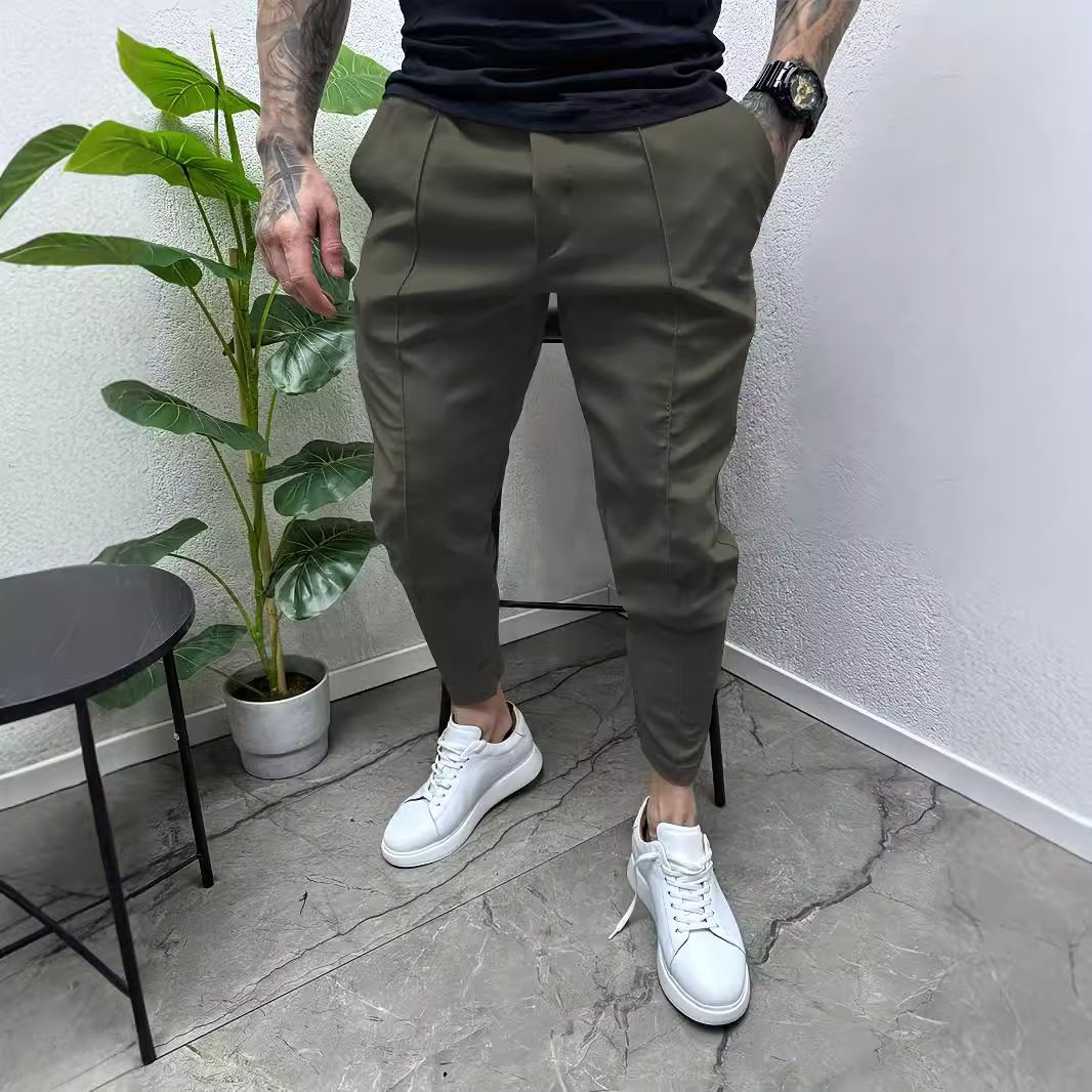 Autumn new solid color small feet casual men's pants slim fit all-match leggings men's trousers in stock Casual