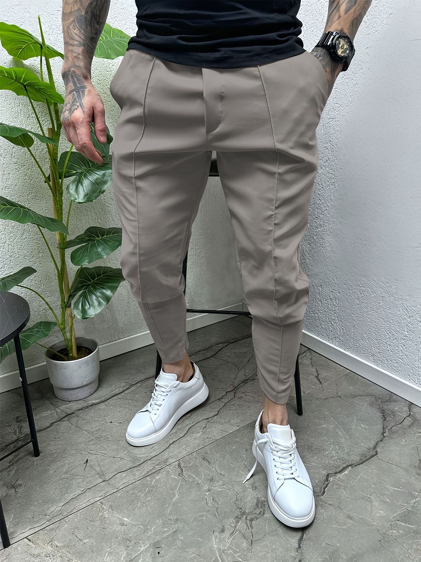 Autumn new solid color small feet casual men's pants slim fit all-match leggings men's trousers in stock Casual