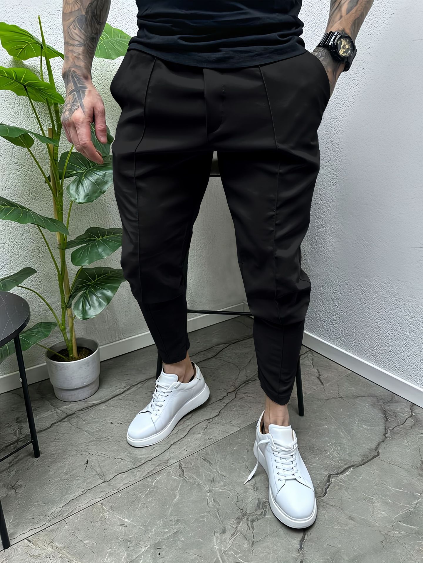 Autumn new solid color small feet casual men's pants slim fit all-match leggings men's trousers in stock Casual
