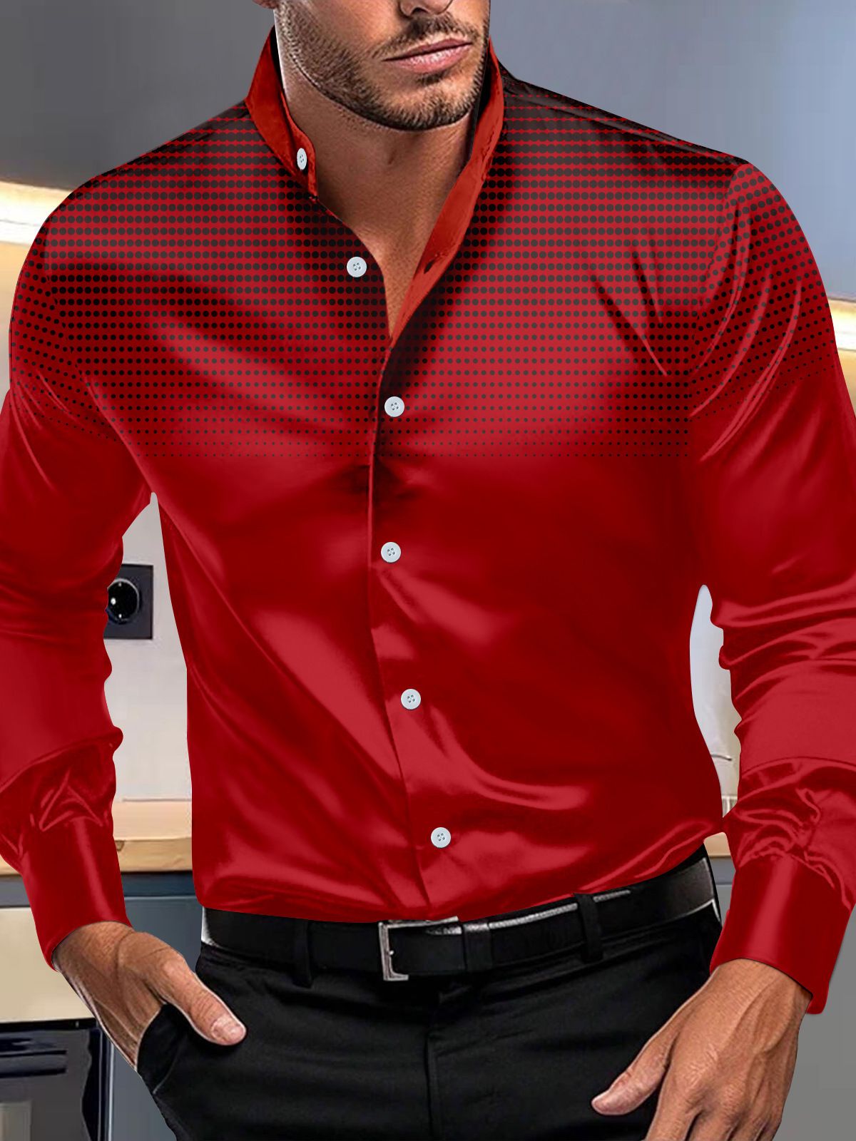 Luxury Plain Silk Mens Dress Shirts Long Sleeve Pure Purple Red Solid Suit Shirt Casual Formal for Wedding Business Shirts