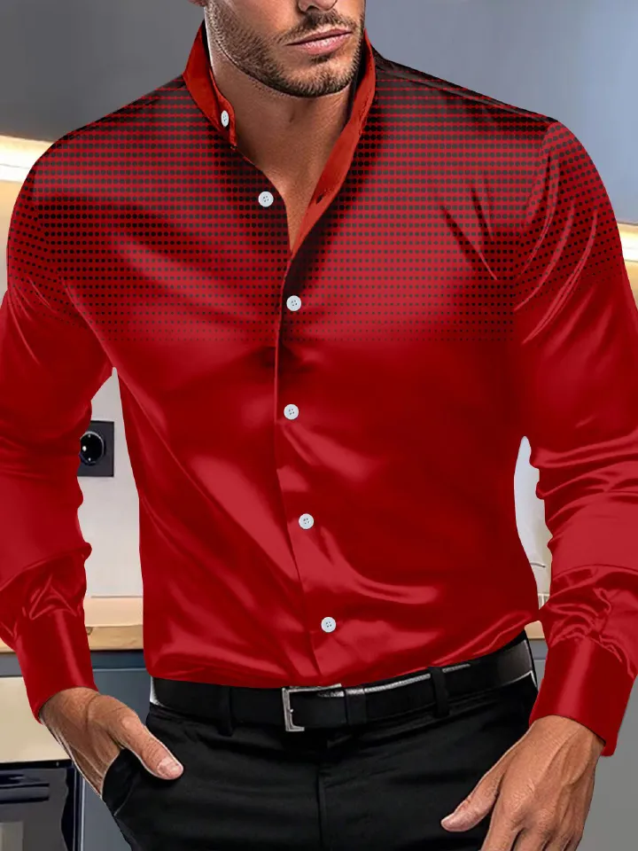 Luxury Plain Silk Mens Dress Shirts Long Sleeve Pure Purple Red Solid Suit Shirt Casual Formal for Wedding Business Shirts