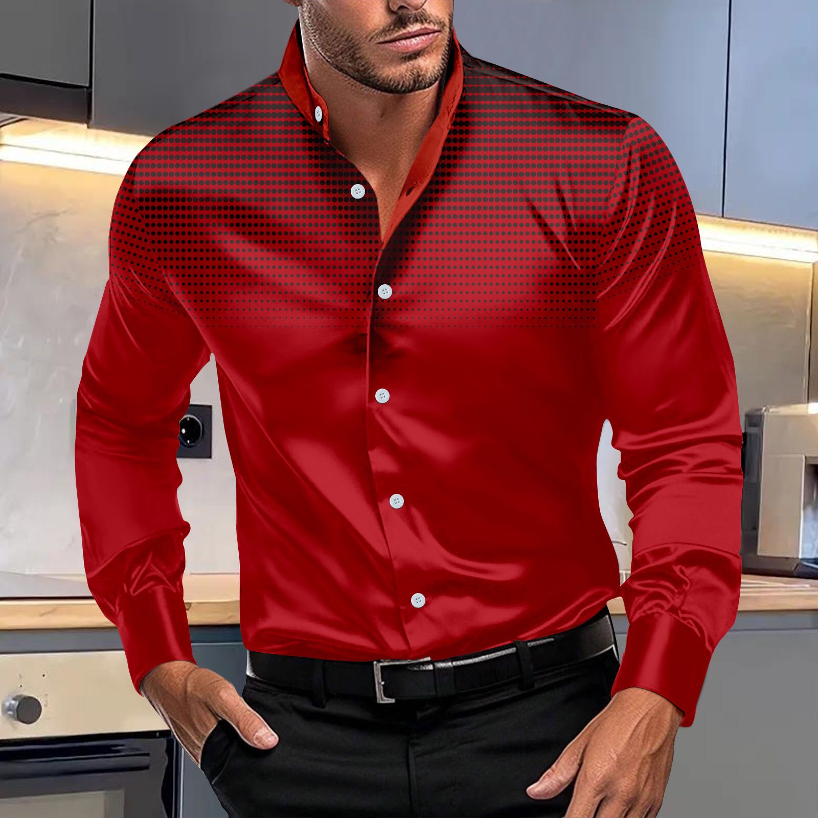 Luxury Plain Silk Mens Dress Shirts Long Sleeve Pure Purple Red Solid Suit Shirt Casual Formal for Wedding Business Shirts
