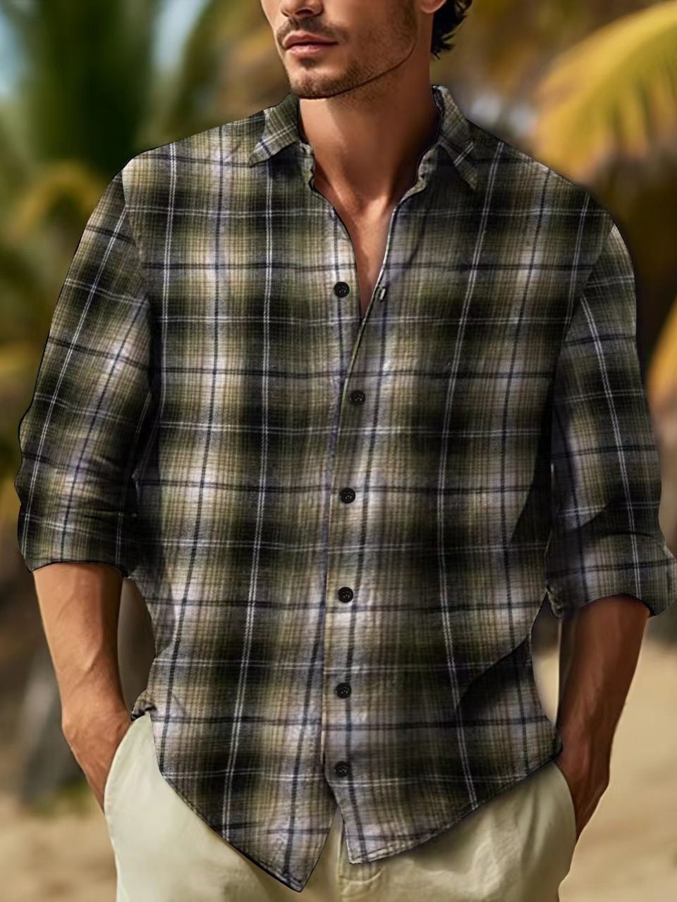 Custom OEM NEW mens long sleeve cotton plaid madras shirt for men Spring and summer Cotton Formal Business Washing  Shirts