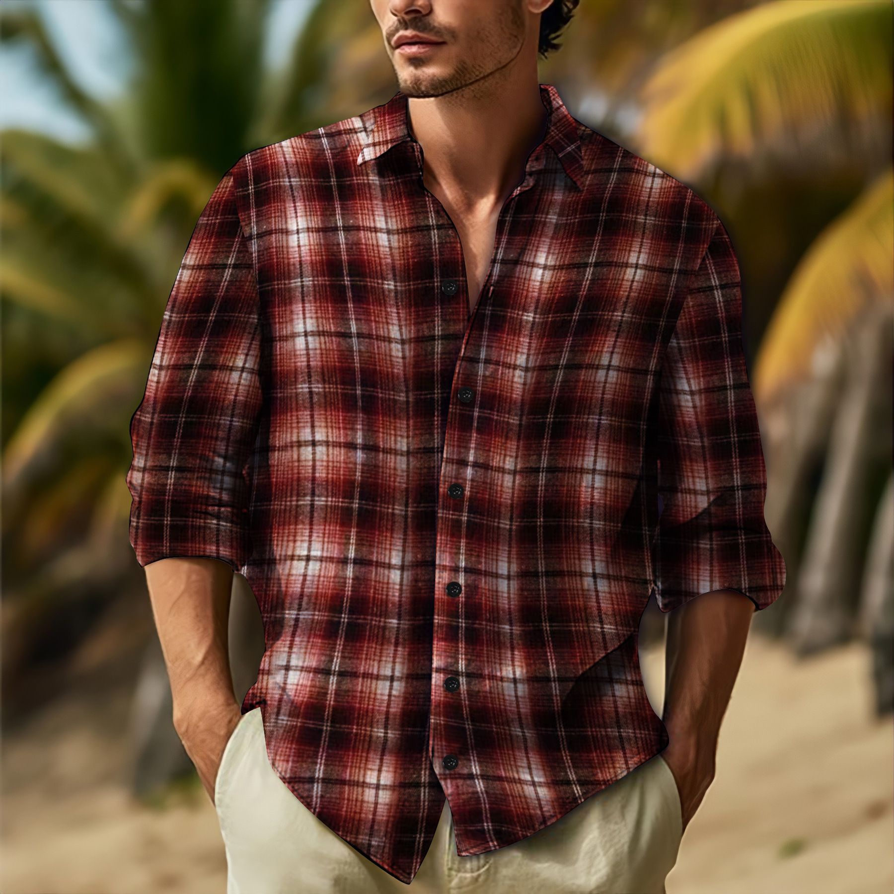 Custom OEM NEW mens long sleeve cotton plaid madras shirt for men Spring and summer Cotton Formal Business Washing  Shirts