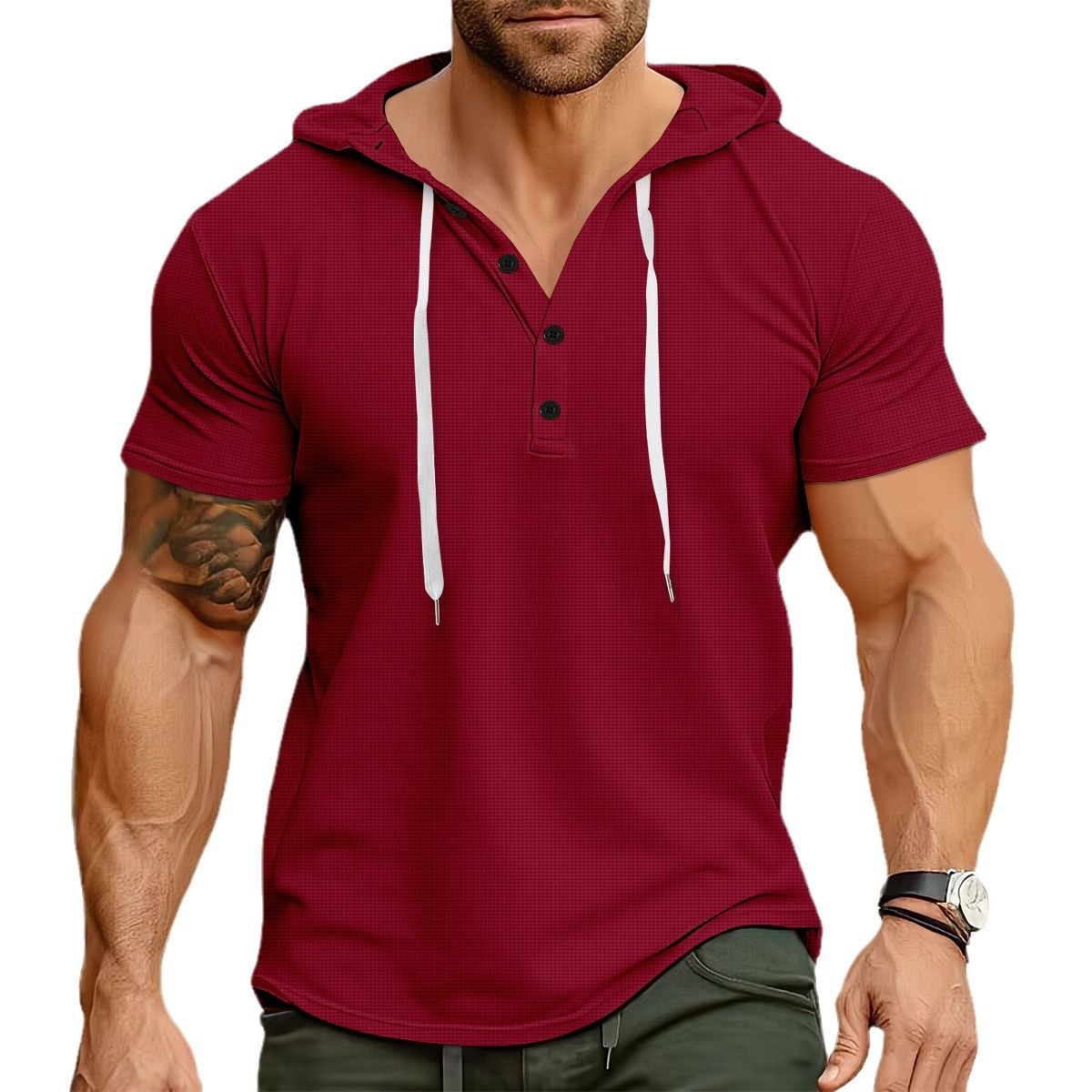 Summer Custom Solid Drawstring Short Sleeve Sports Tops Men Athletic Hoodies Sweatshirt Causal Hooded Gym Tops T-Shirts