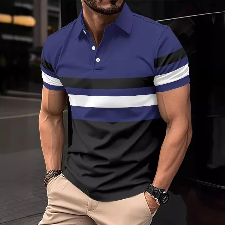 High Quality Short Sleeve Men's Polo Shirts Wholesale Casual Golf Polo Shirt Stripe Polo Shirts For Men  T-Shirts