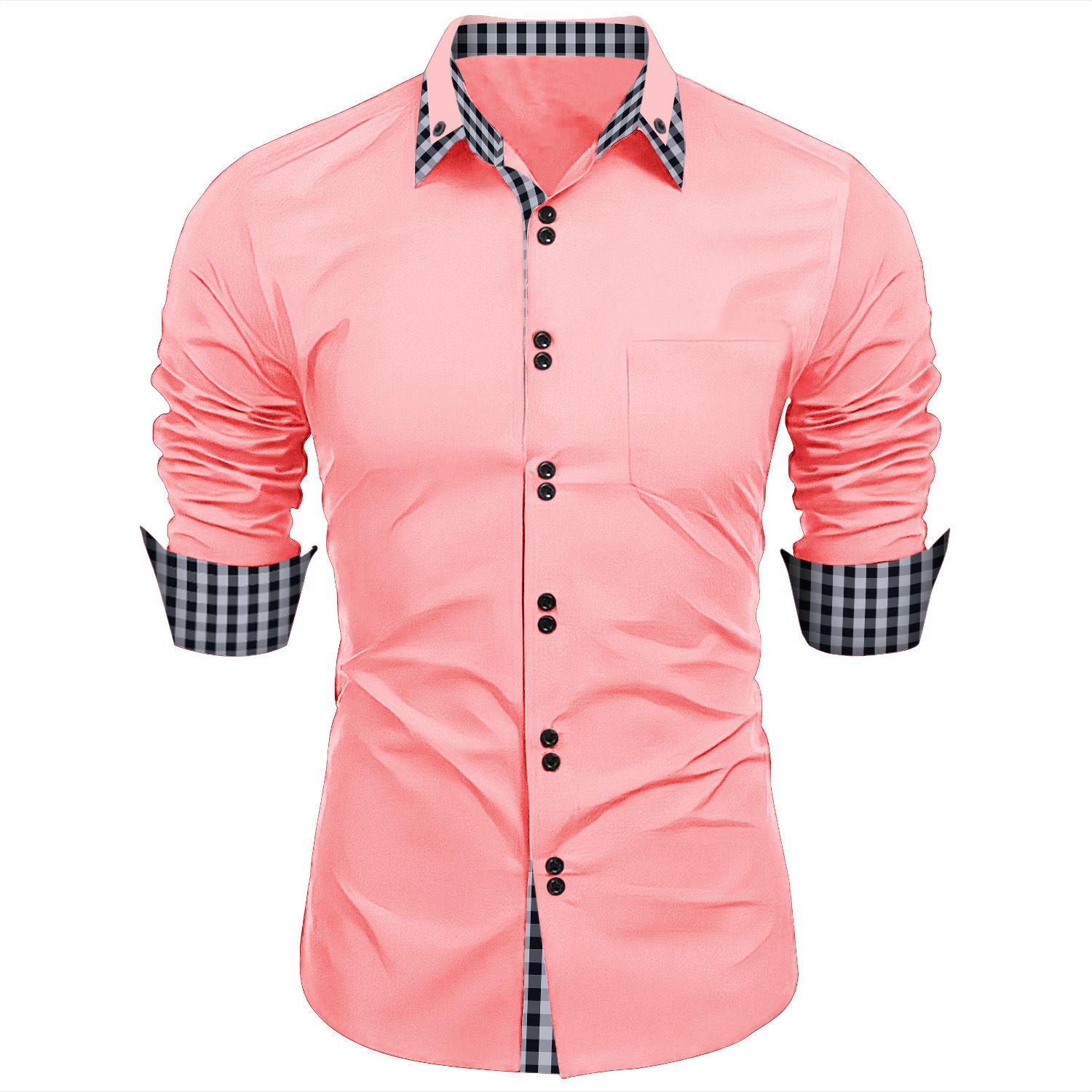 new fashion men's spring and autumn men's fashion plaid color matching slim casual shirt long sleeve shirt
