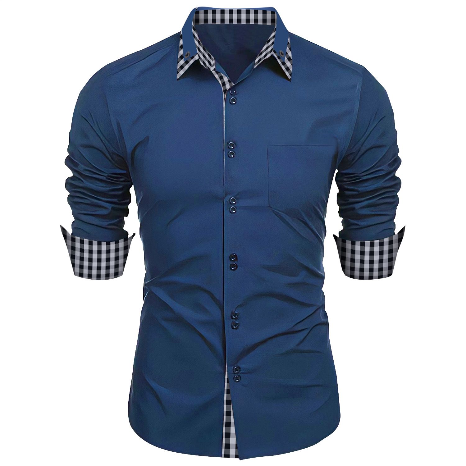new fashion men's spring and autumn men's fashion plaid color matching slim casual shirt long sleeve shirt