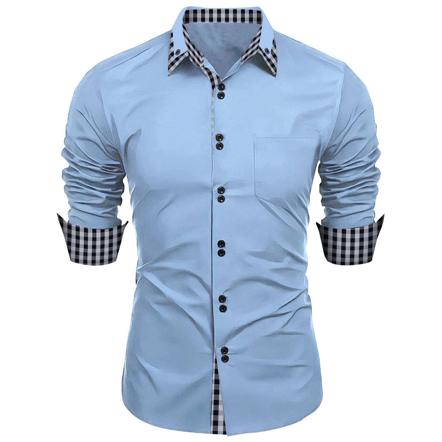 new fashion men's spring and autumn men's fashion plaid color matching slim casual shirt long sleeve shirt
