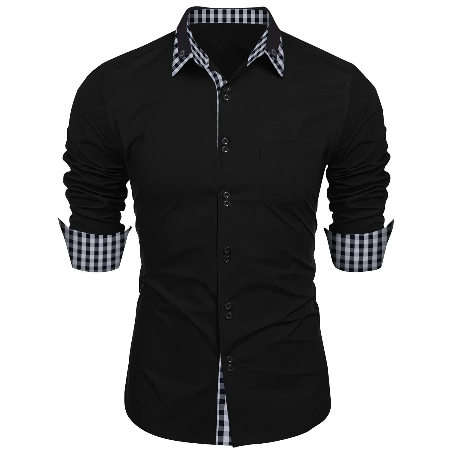 new fashion men's spring and autumn men's fashion plaid color matching slim casual shirt long sleeve shirt