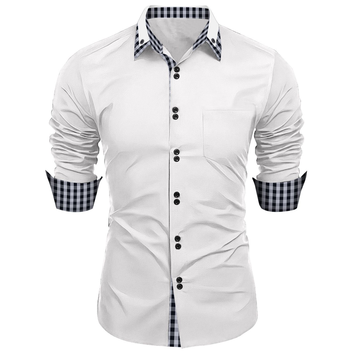 new fashion men's spring and autumn men's fashion plaid color matching slim casual shirt long sleeve shirt