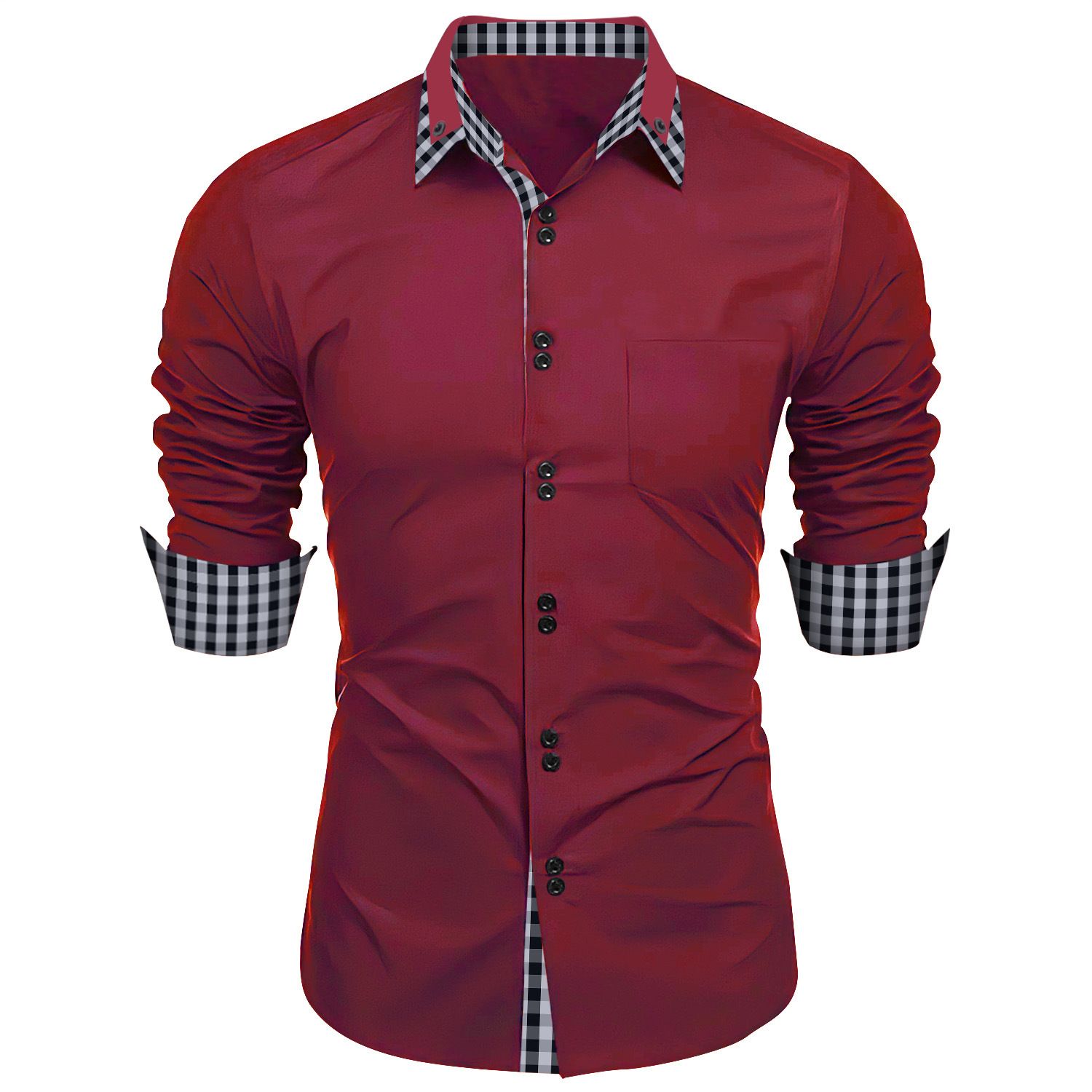 new fashion men's spring and autumn men's fashion plaid color matching slim casual shirt long sleeve shirt