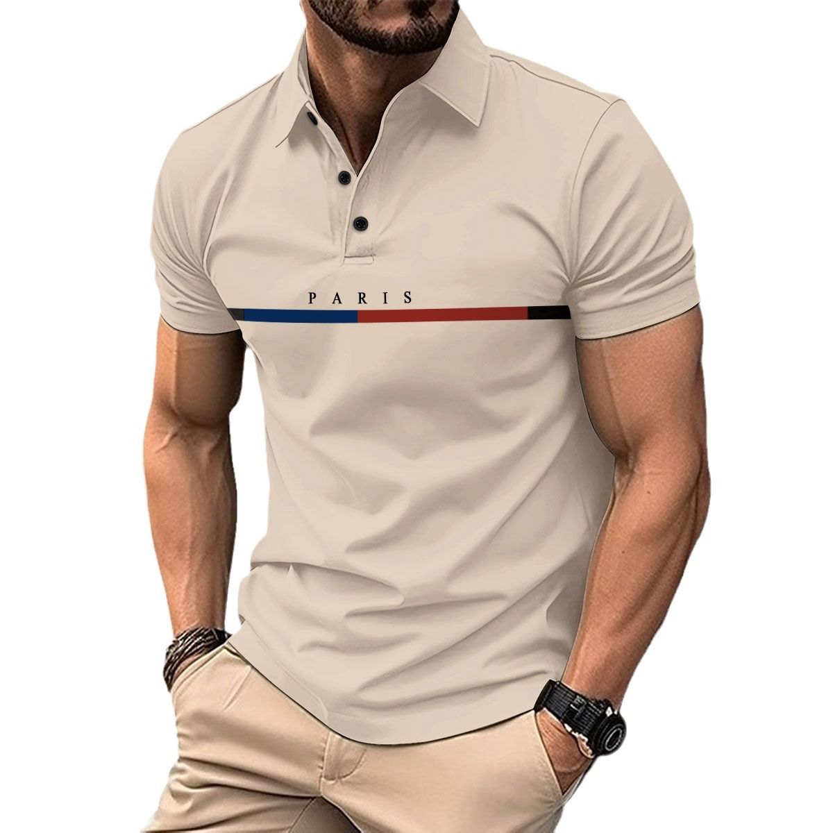 Wholesale Custom LOGO Pattern Paris Printed Polo Shirt Short Sleeve Men's Breathable Polo Golf Polo Shirts T-Shirts