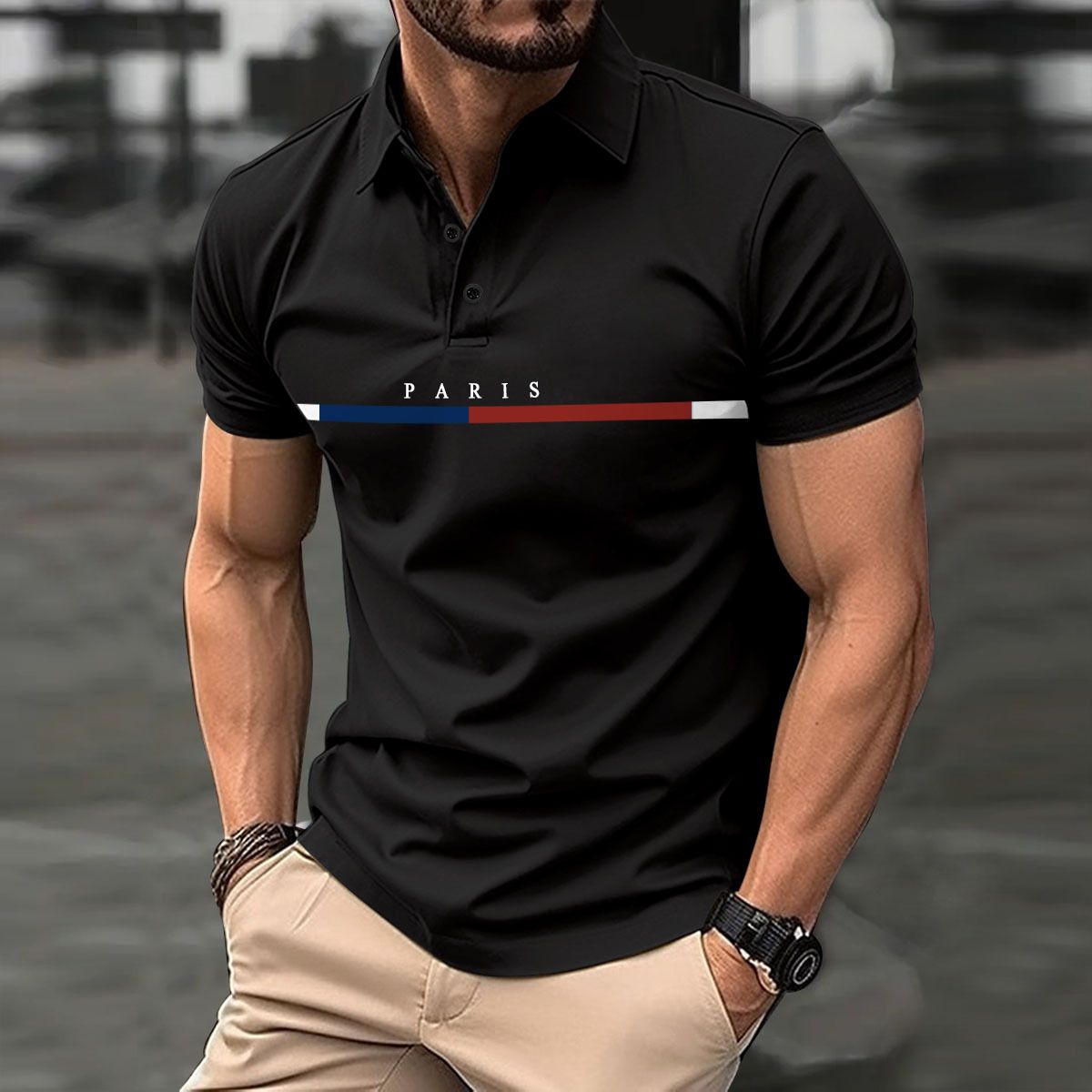 Wholesale Custom LOGO Pattern Paris Printed Polo Shirt Short Sleeve Men's Breathable Polo Golf Polo Shirts T-Shirts