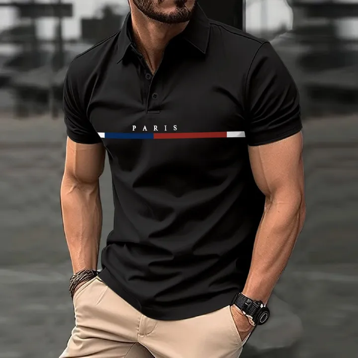 Wholesale Custom LOGO Pattern Paris Printed Polo Shirt Short Sleeve Men's Breathable Polo Golf Polo Shirts T-Shirts