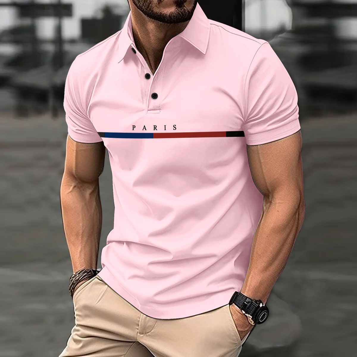 Wholesale Custom LOGO Pattern Paris Printed Polo Shirt Short Sleeve Men's Breathable Polo Golf Polo Shirts T-Shirts