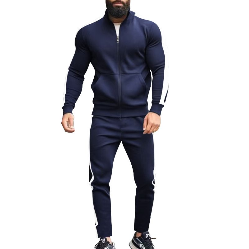 Men's sports suit 2 sets Slim fall fashion collar cardigan running sports zipper two-piece men's clothingTwo-Piece Outfits