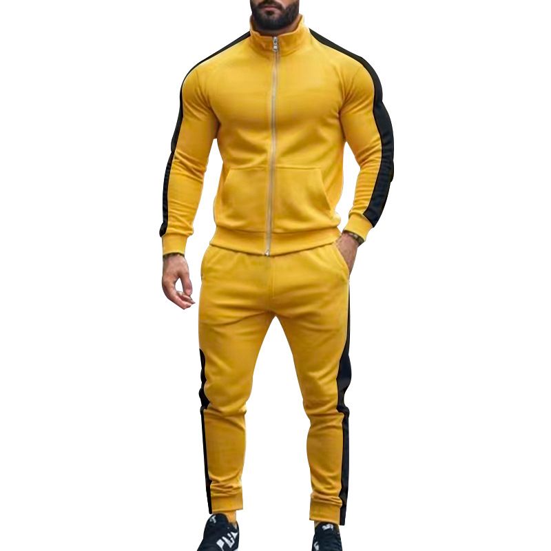 Men's sports suit 2 sets Slim fall fashion collar cardigan running sports zipper two-piece men's clothingTwo-Piece Outfits