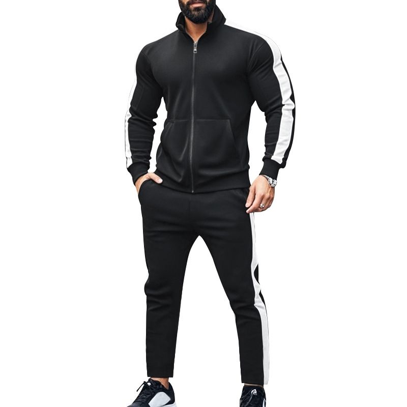 Men's sports suit 2 sets Slim fall fashion collar cardigan running sports zipper two-piece men's clothingTwo-Piece Outfits