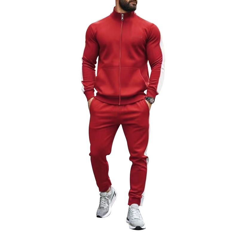 Men's sports suit 2 sets Slim fall fashion collar cardigan running sports zipper two-piece men's clothingTwo-Piece Outfits