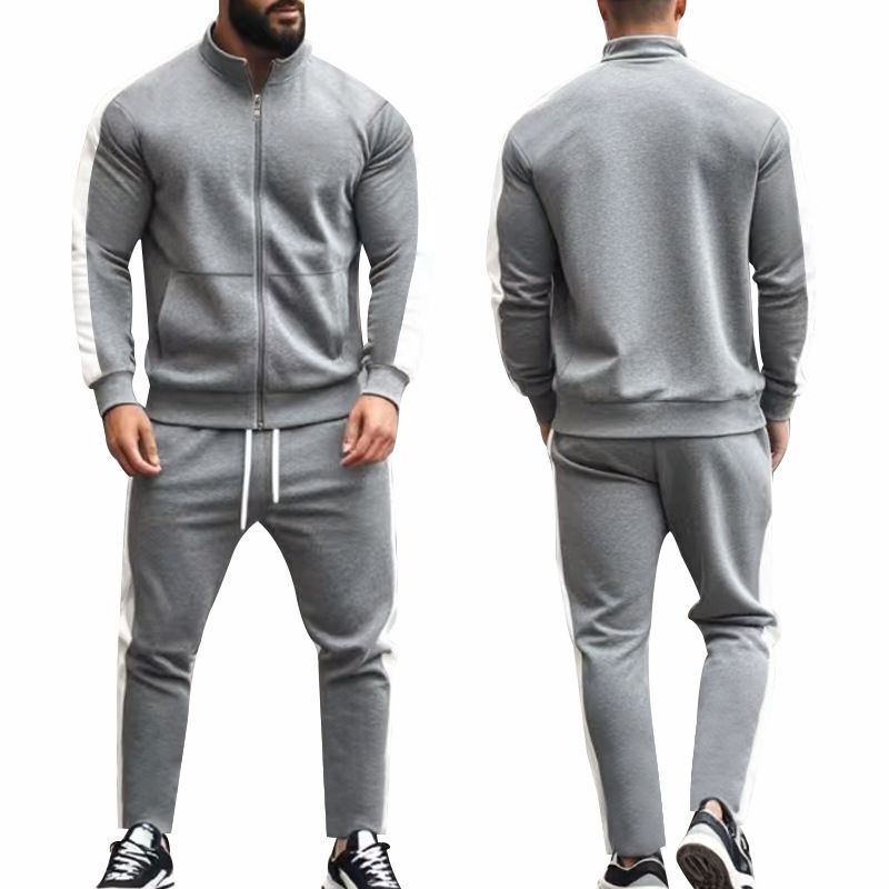 Men's sports suit 2 sets Slim fall fashion collar cardigan running sports zipper two-piece men's clothingTwo-Piece Outfits