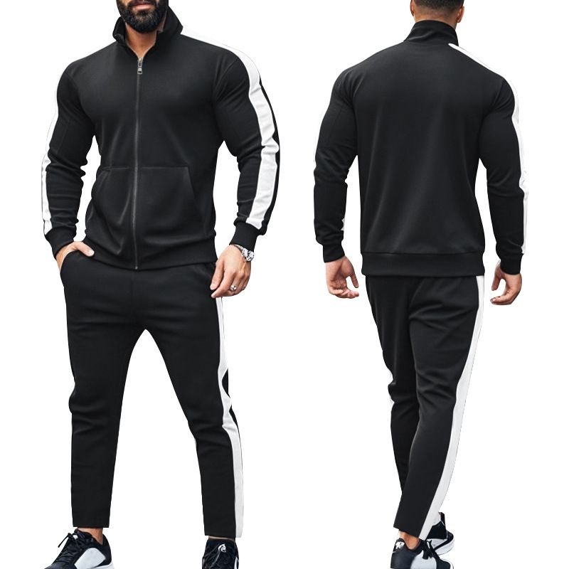 Men's sports suit 2 sets Slim fall fashion collar cardigan running sports zipper two-piece men's clothingTwo-Piece Outfits